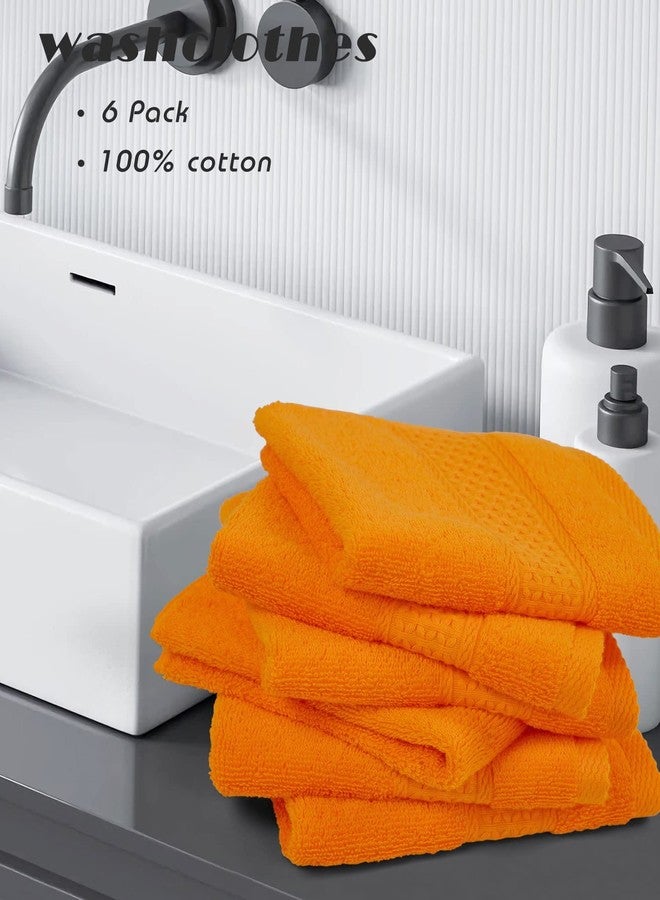 Cleanbear Washcloths Orange Face Cloths Set of 6 Large All Cotton Bathroom Wash Cloth - 13 by 13 Inches Highly Absorbent Face Towels for Fall Bathroom Decor Daily Use - Image 2